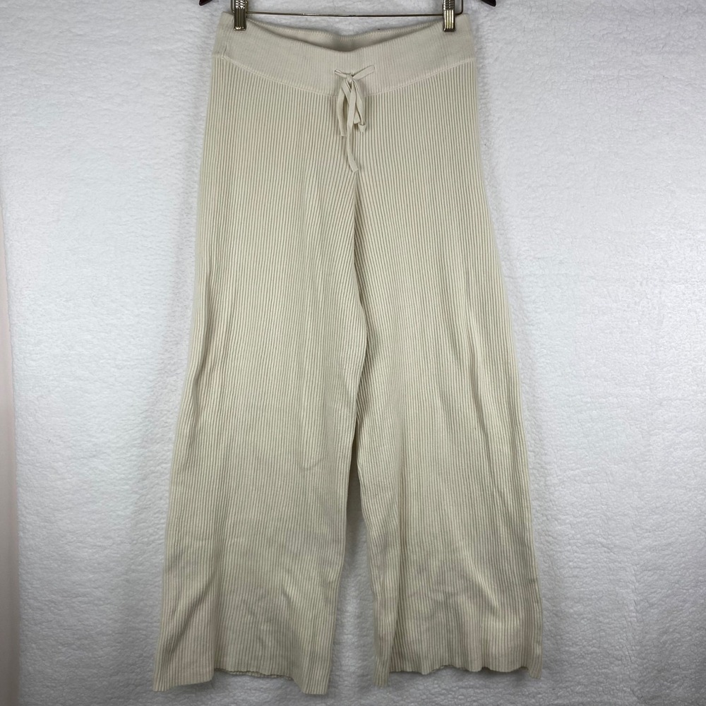 Abercrombie & Fitch Cream Ribbed Wide Leg Knit Lounge‎ Pants Womens Medium